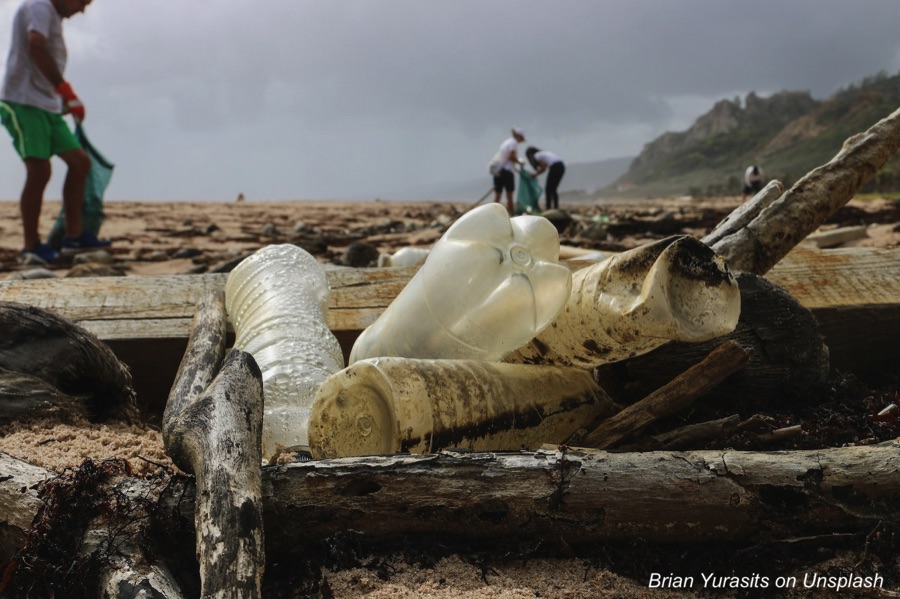 Plastic pollution on a beach